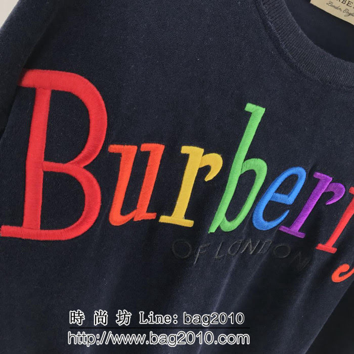 BURBERRY巴寶莉 18ss秋冬 專櫃同步 彩虹字母刺繡 純棉毛巾底 黑色絨布衛衣 情侶款 ydi1929